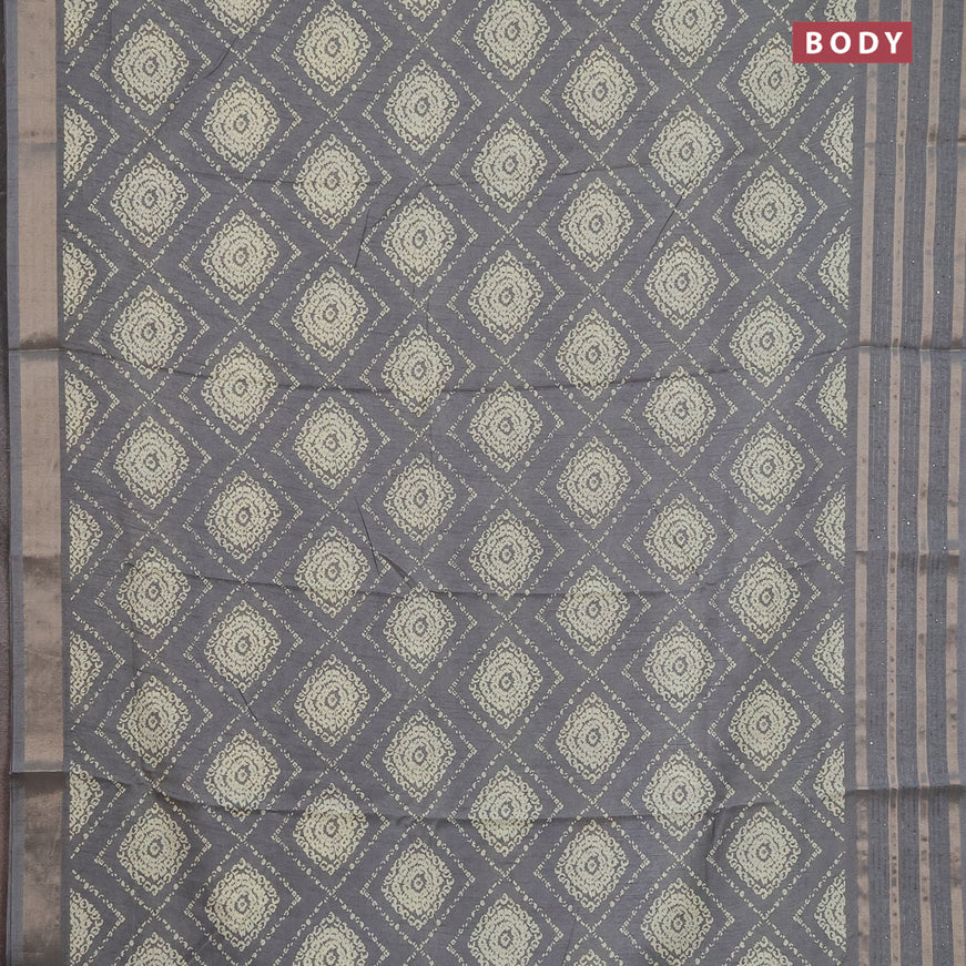 Semi dola saree grey with allover prints and zari woven sequin work border
