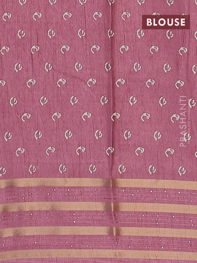 Semi dola saree mauve pink with allover prints and zari woven sequin work border