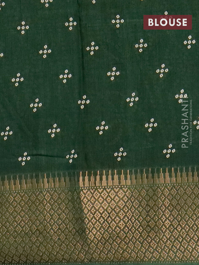 Semi dola saree green with allover bandhani prints and zari woven border
