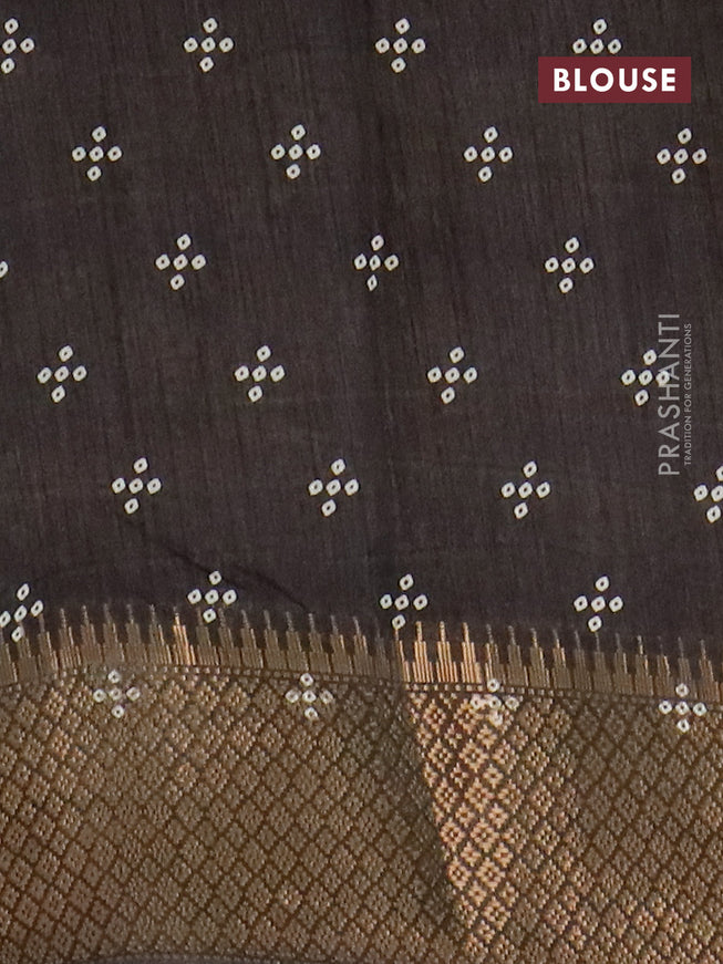 Semi dola saree dark grey with allover bandhani prints and zari woven border