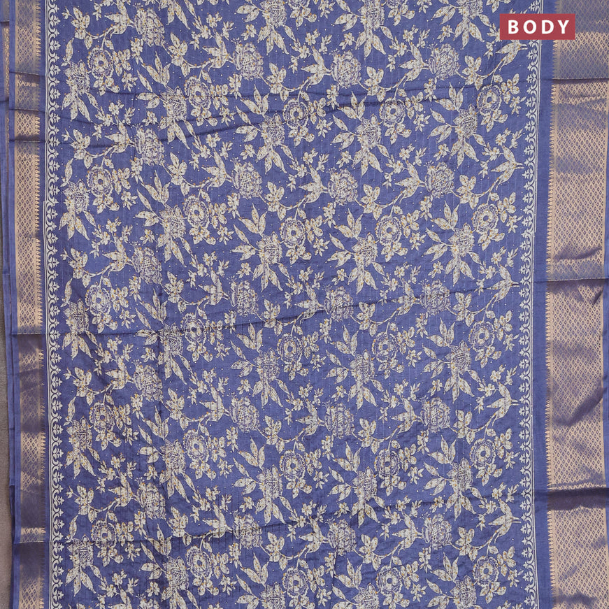 Semi dola saree blue shade with allover floral prints & sequin work and zari woven border