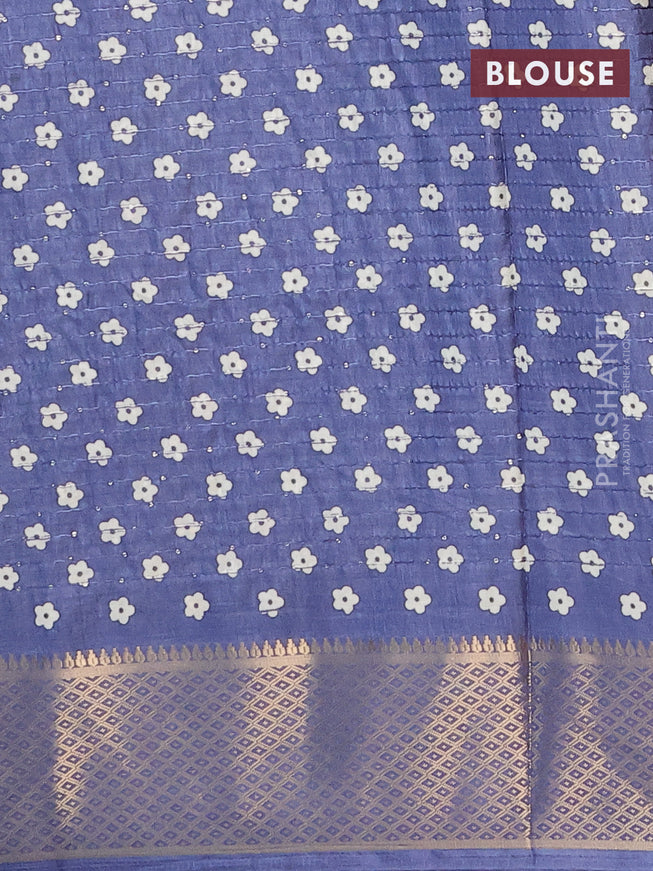 Semi dola saree blue shade with allover floral prints & sequin work and zari woven border