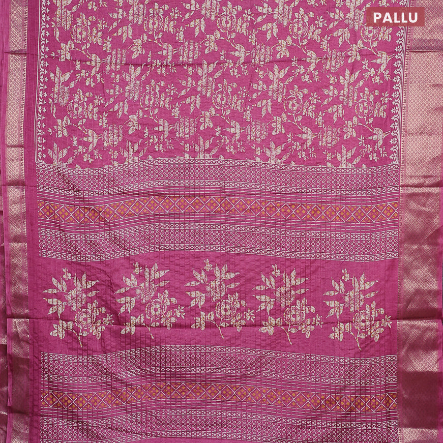 Semi dola saree dark magenta pink with allover floral prints & sequin work and zari woven border