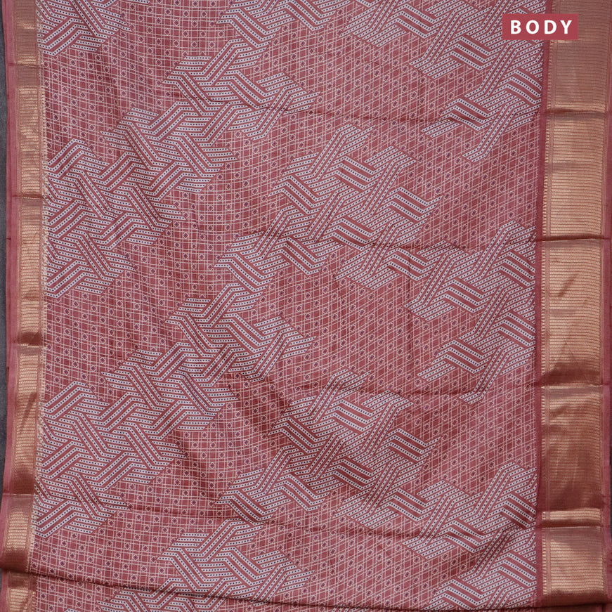 Semi dola saree pastel maroon with allover geometric prints and zari woven border