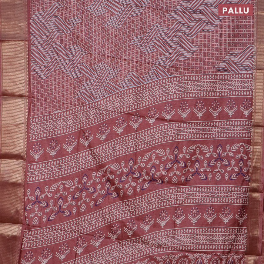 Semi dola saree pastel maroon with allover geometric prints and zari woven border