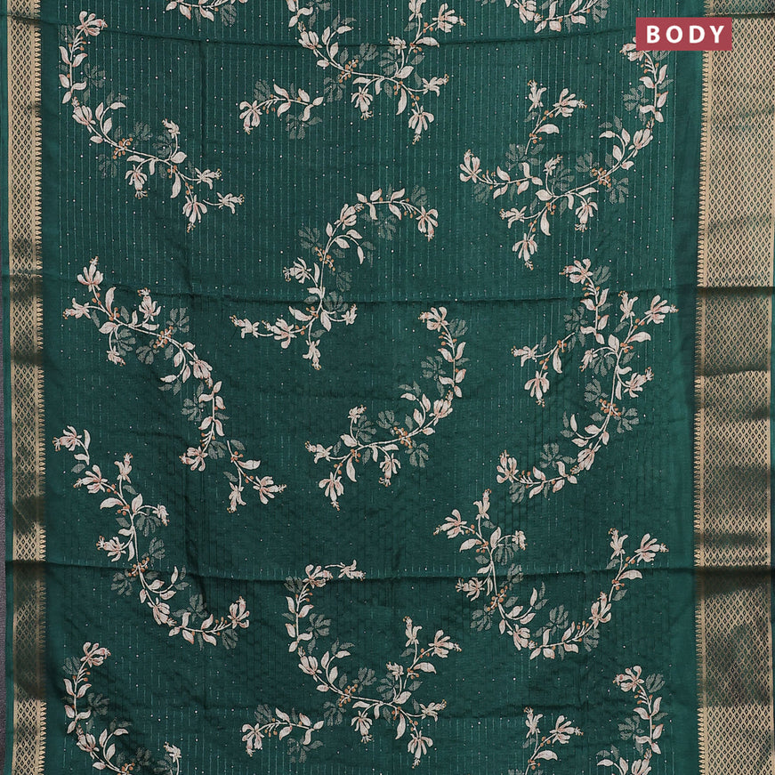 Semi dola saree green with allover prints & sequin work and zari woven border