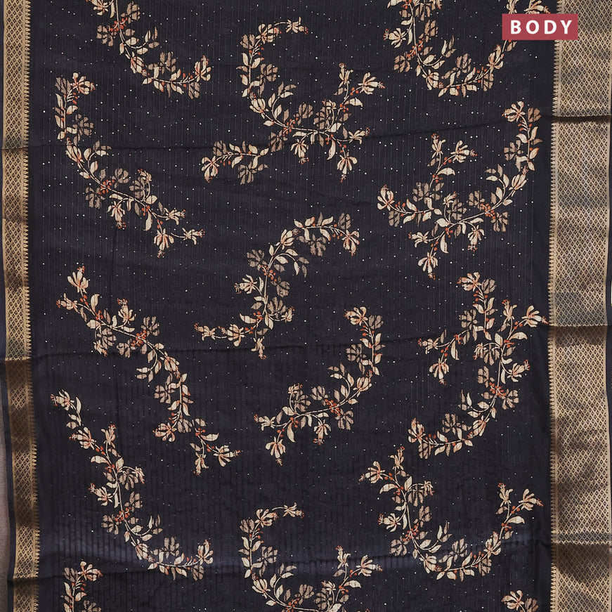 Semi dola saree black with allover prints & sequin work and zari woven border