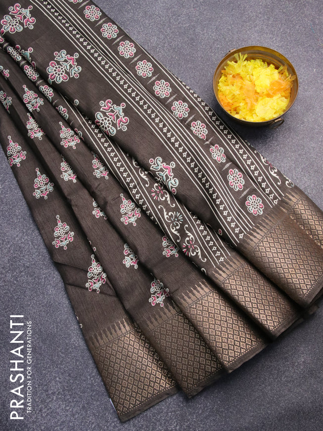 Semi dola saree grey shade with allover butta prints and zari woven border
