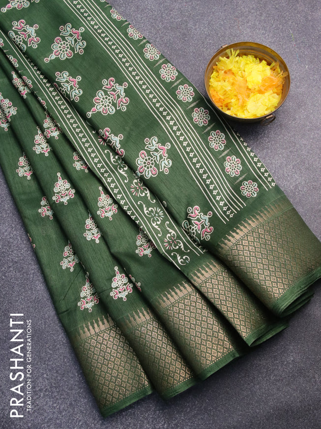 Semi dola saree green with allover butta prints and zari woven border