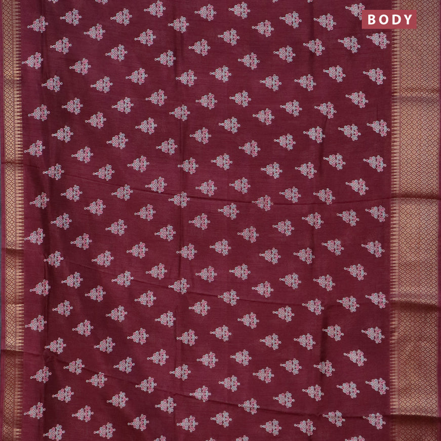 Semi dola saree maroon with allover butta prints and zari woven border