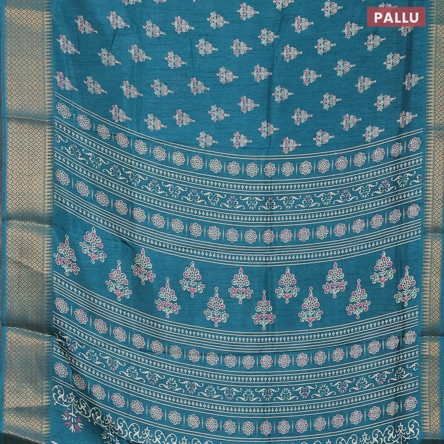 Semi dola saree teal green shade with allover butta prints and zari woven border
