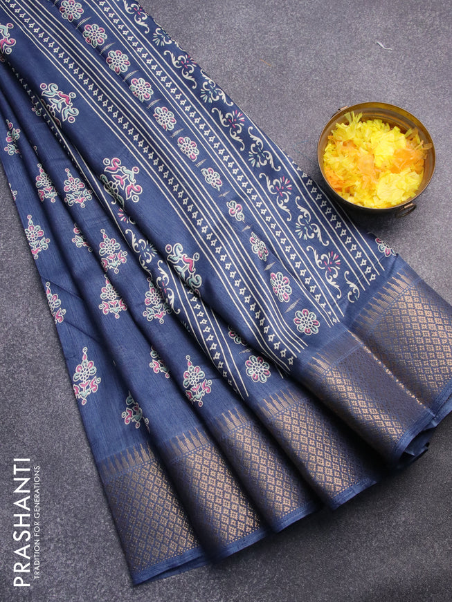 Semi dola saree blue with allover butta prints and zari woven border