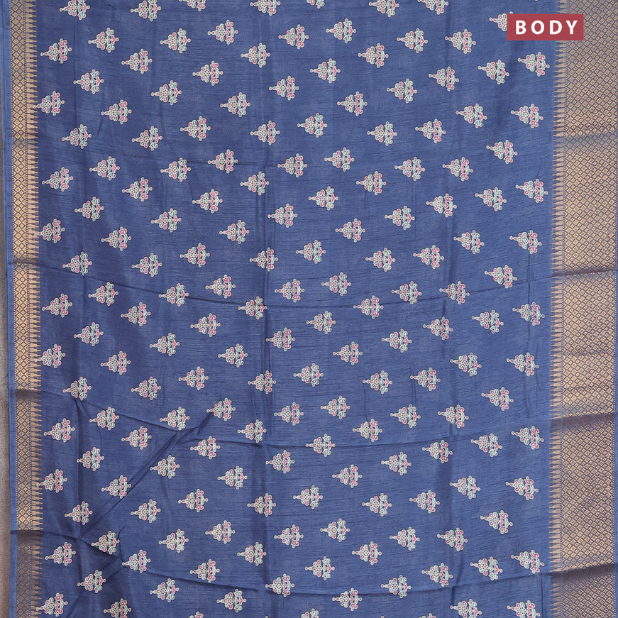 Semi dola saree blue with allover butta prints and zari woven border