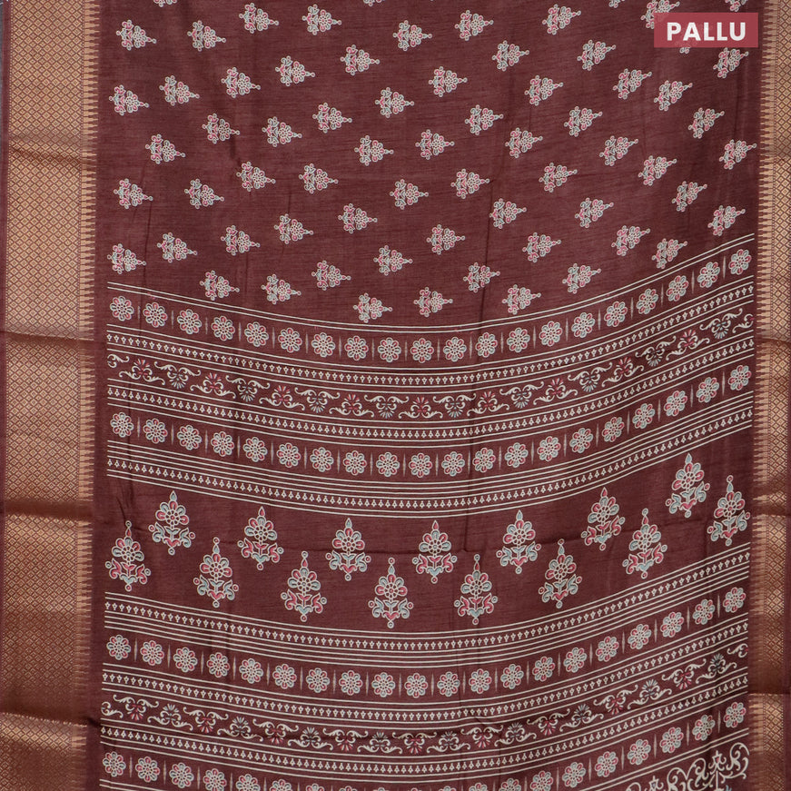 Semi dola saree rosy brown with allover butta prints and zari woven border