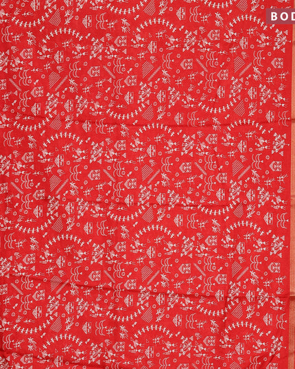 Semi dola saree red with allover warli prints and zari woven sequin work border