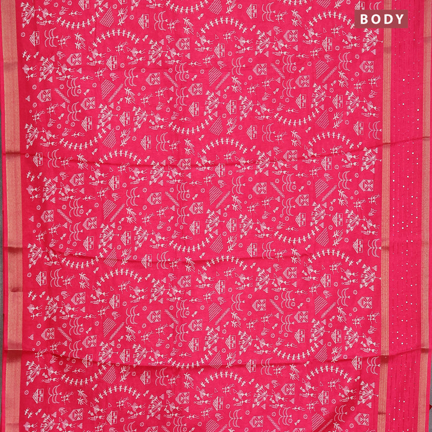 Semi dola saree pink with allover warli prints and zari woven sequin work border