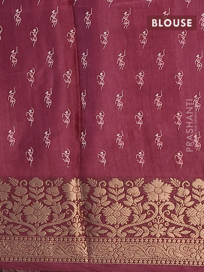 Semi dola saree wine shade with allover warli prints and zari woven border