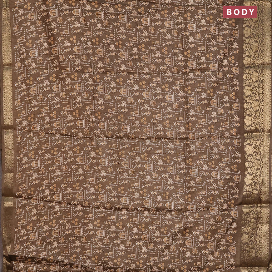 Semi dola saree greyish brown with allover warli prints and zari woven border