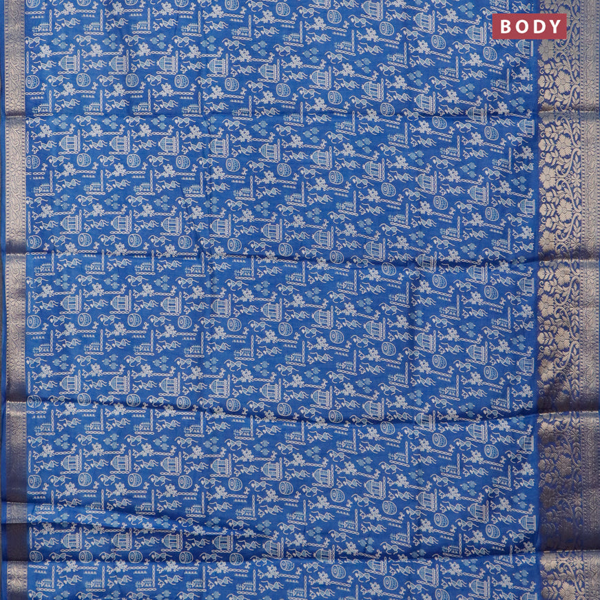 Semi dola saree blue with allover warli prints and zari woven border