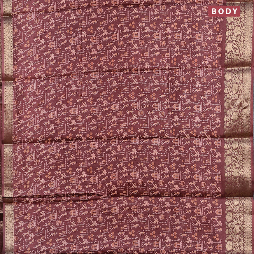 Semi dola saree rosy brown with allover warli prints and zari woven border