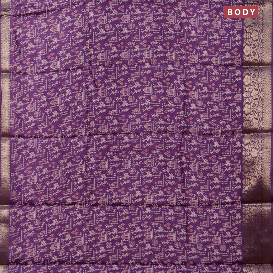 Semi dola saree violet with allover warli prints and zari woven border