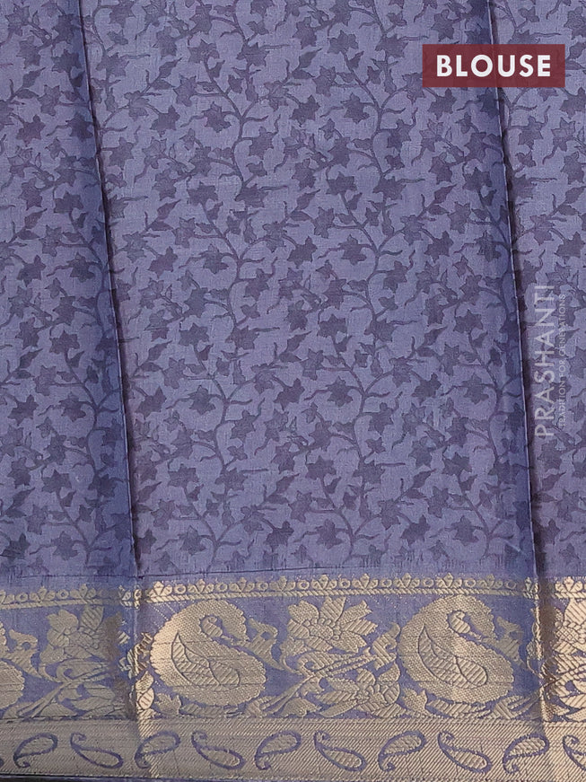 Semi dola saree grey and dark grey with allover floral prints and zari woven border