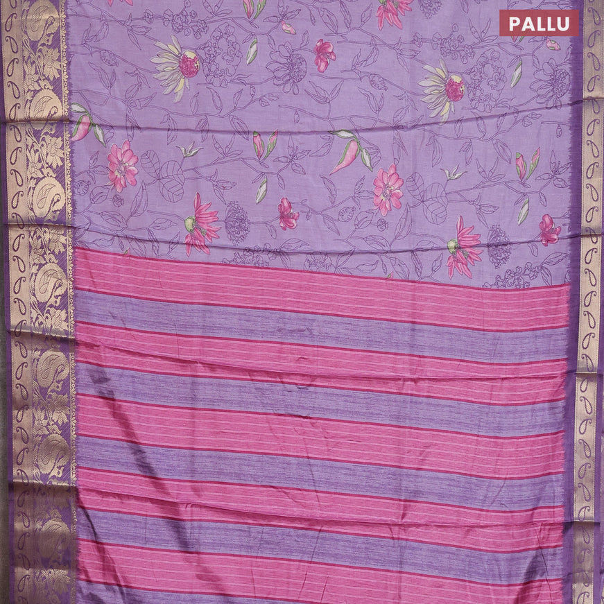 Semi dola saree lavender with allover floral prints and zari woven border