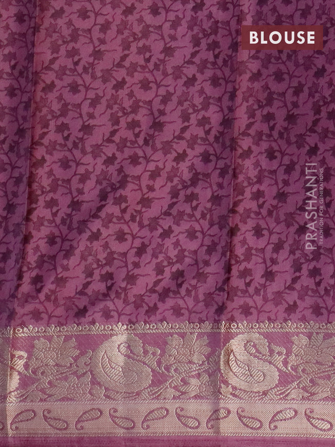 Semi dola saree mauve pink with allover floral prints and zari woven border