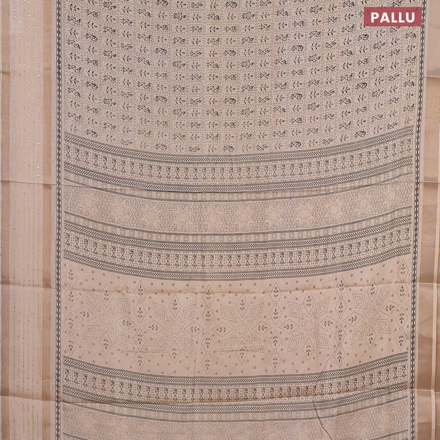 Semi dola saree sandal with allover warli prints and zari woven sequin work border
