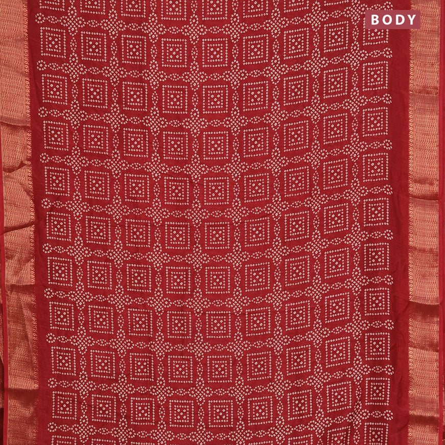 Semi dola saree maroon with allover bandhani prints and zari woven border