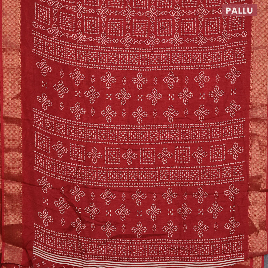Semi dola saree maroon with allover bandhani prints and zari woven border