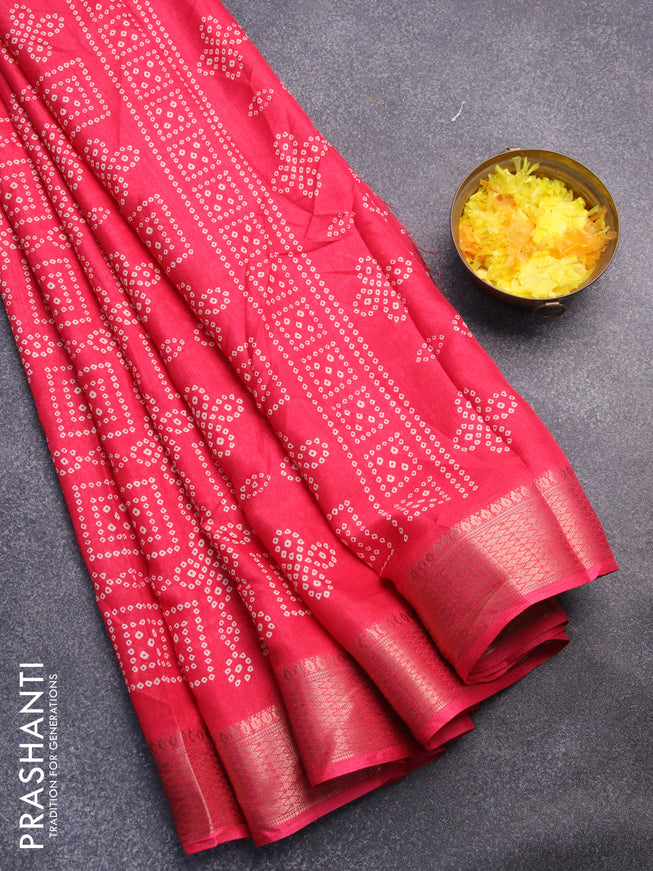 Semi dola saree pink with allover bandhani prints and zari woven border