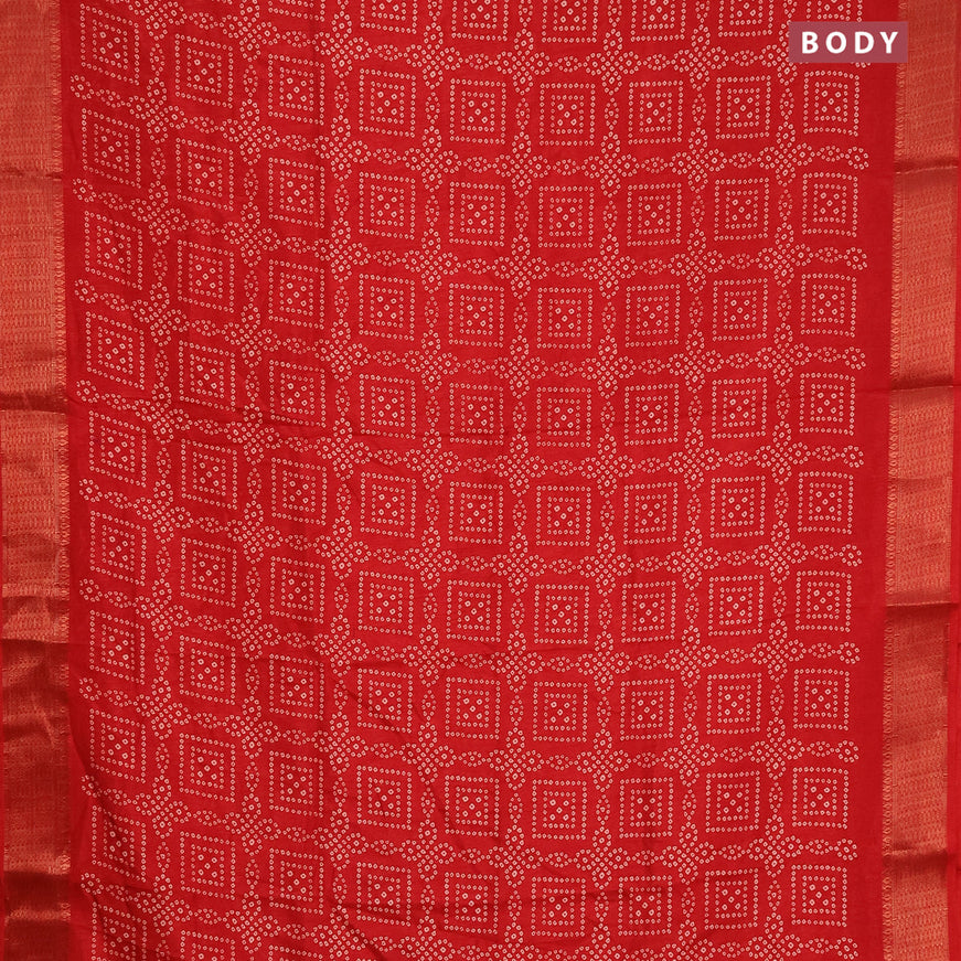 Semi dola saree red with allover bandhani prints and zari woven border