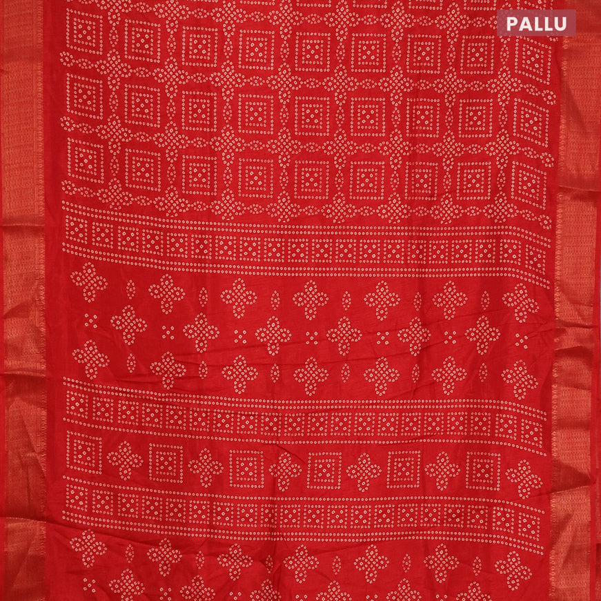 Semi dola saree red with allover bandhani prints and zari woven border