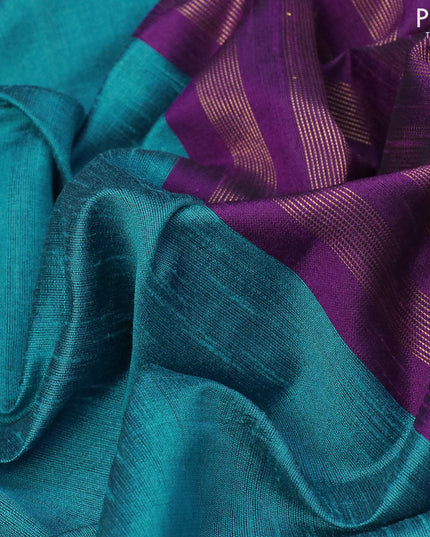 Dupion silk saree blue and purple with plain body and temple woven border