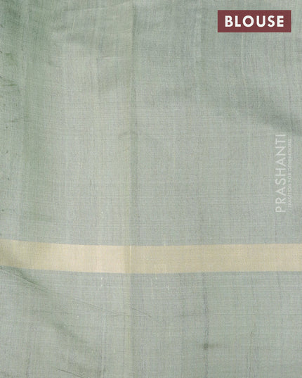 Dupion silk saree green and green shade with plain body and temple design zari woven simple border
