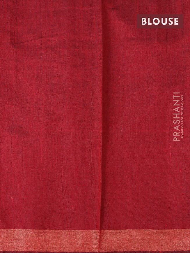 Dupion silk saree grey and red with plain body and temple design zari woven border