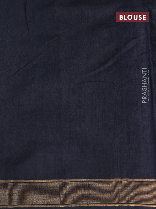 Dupion silk saree grey and black with plain body and temple design long zari woven border