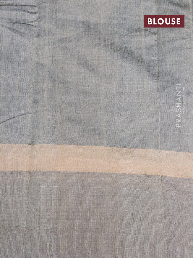 Dupion silk saree cs blue and beige with plain body and long temple design zari woven simple border