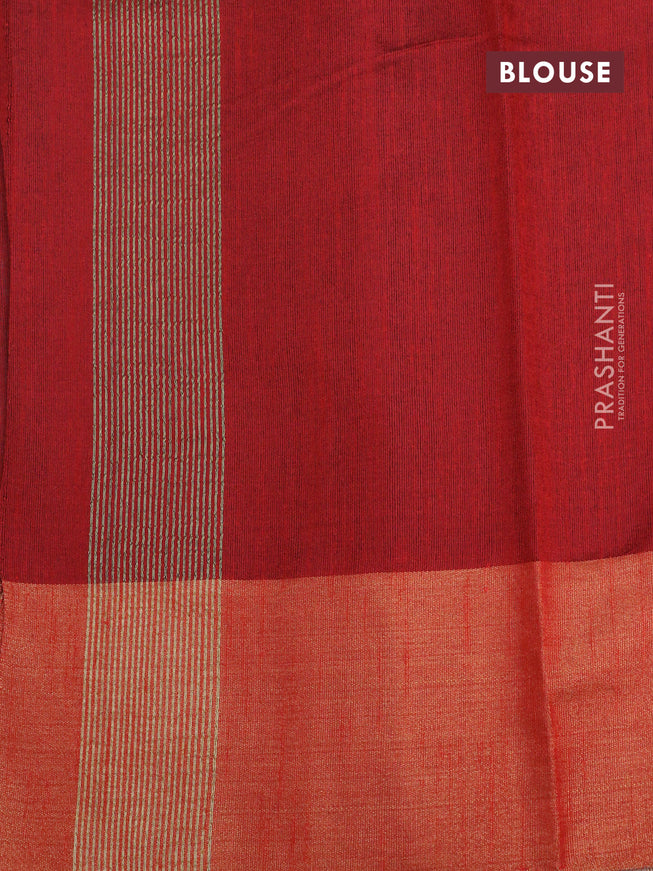 Dupion silk saree grey and red with plain body and zari woven butta border