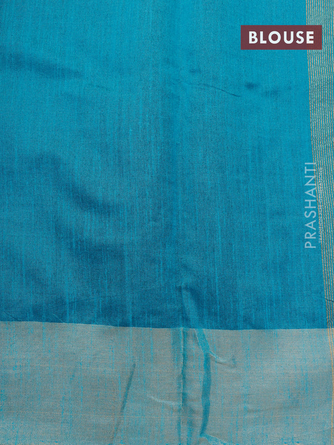 Dupion silk saree dark blue and teal blue with plain body and zari woven border