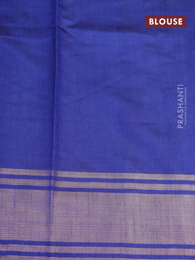 Dupion silk saree purple and blue with allover zari stripe weaves and temple design zari woven border