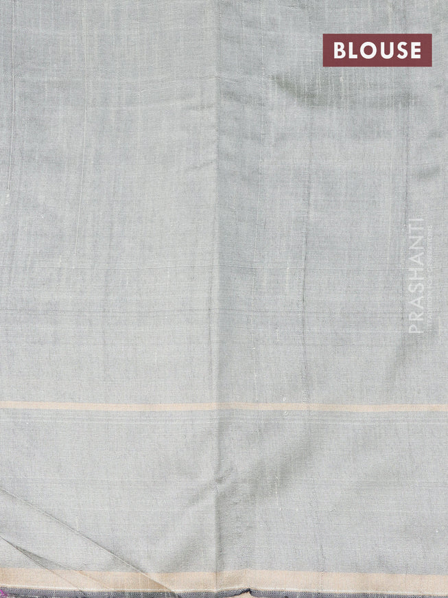 Dupion silk saree green and beige with allover thread weaves and temple design rettapet zari woven border