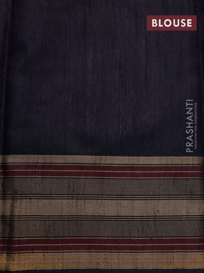 Dupion silk saree mild purple and black with plain body and temple design zari woven border