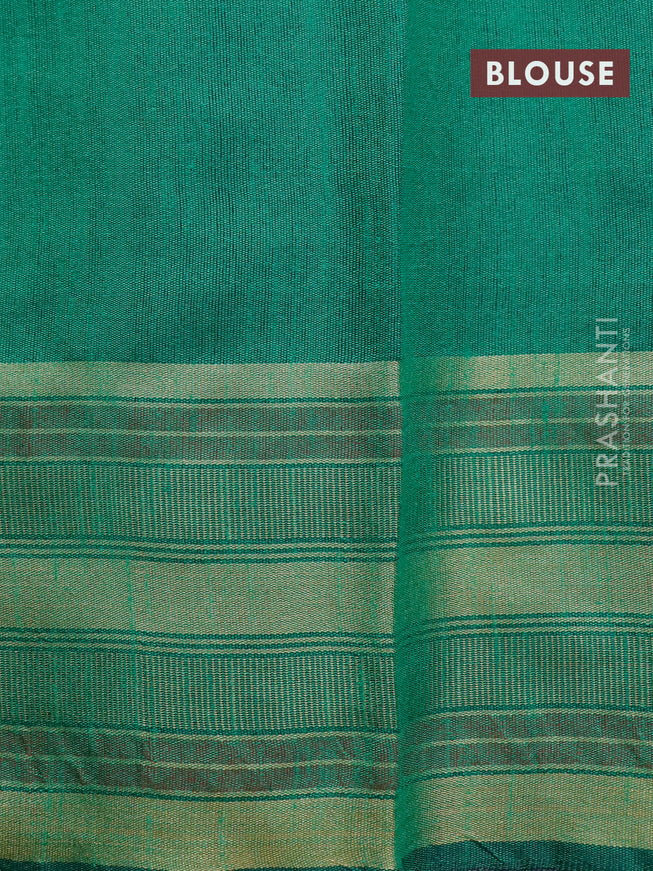 Dupion silk saree black and green with plain body and temple design zari woven border