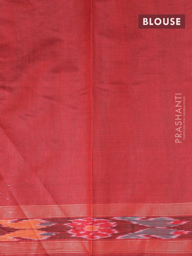 Dupion silk saree grey and red with plain body and temple design ikat woven border