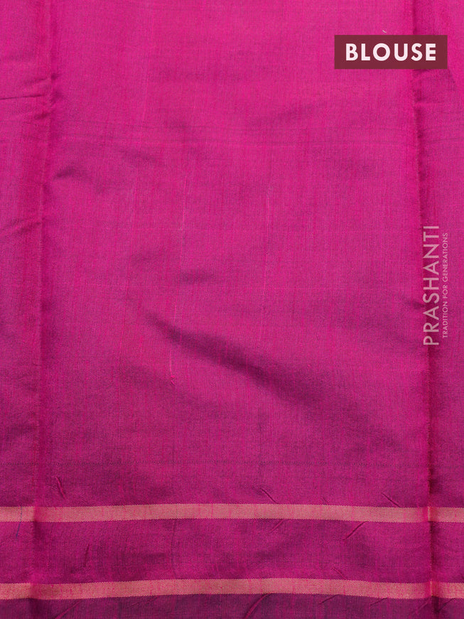 Dupion silk saree grey shade and purple with plain body and temple design rettapet zari woven border