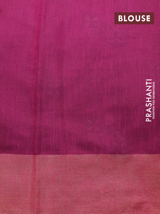 Dupion silk saree green and pink with plain body and zari woven butta border