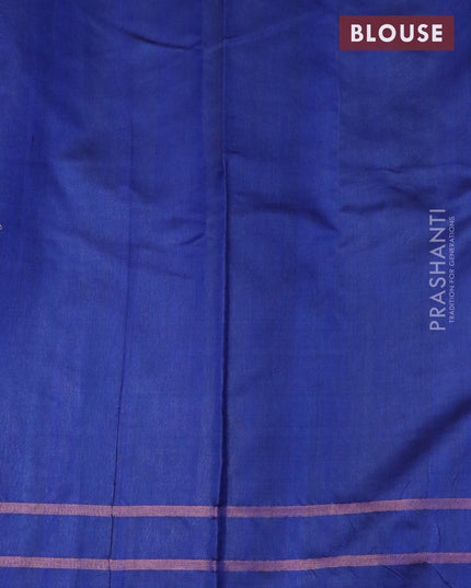 Dupion silk saree cs blue and dark blue with allover stripe weaves and temple design rettapet copper zari woven border