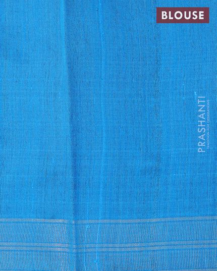 Dupion silk saree beige and cs blue with plain body and temple design zari woven border